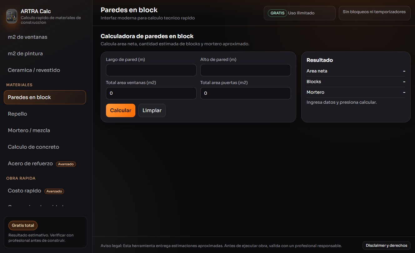 Ingreso de datos en ARTRA Calc